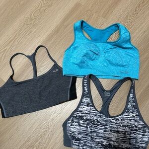Champion Women's Sports Bra Trio - Teal, Charcoal, Black and White
